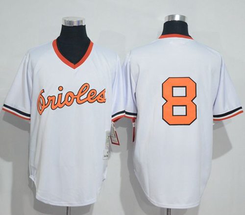 Mitchell And Ness 1985 Orioles #8 Cal Ripken White Throwback Stitched MLB Jersey - Click Image to Close
